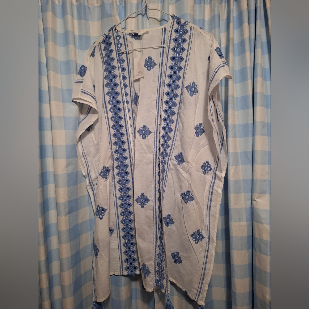 Blue and White Embroidered Women's Summer cardigan